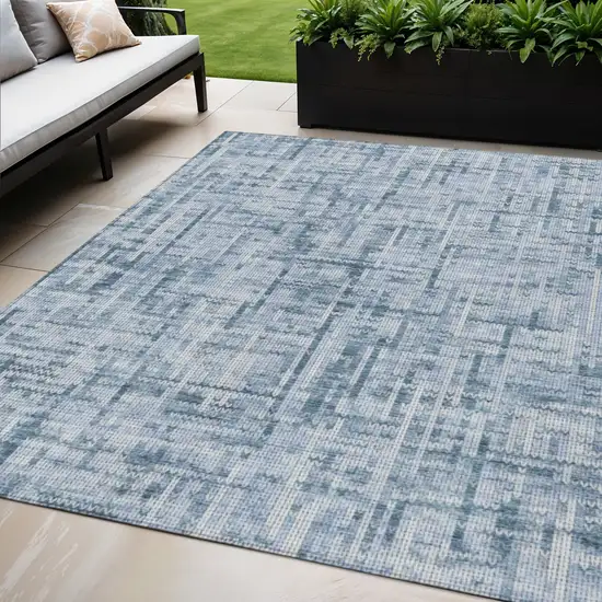 Blue And Ivory Striped Washable Indoor Outdoor Area Rug Photo 2