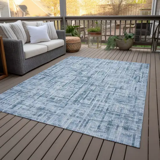 Blue And Ivory Striped Washable Indoor Outdoor Area Rug Photo 7