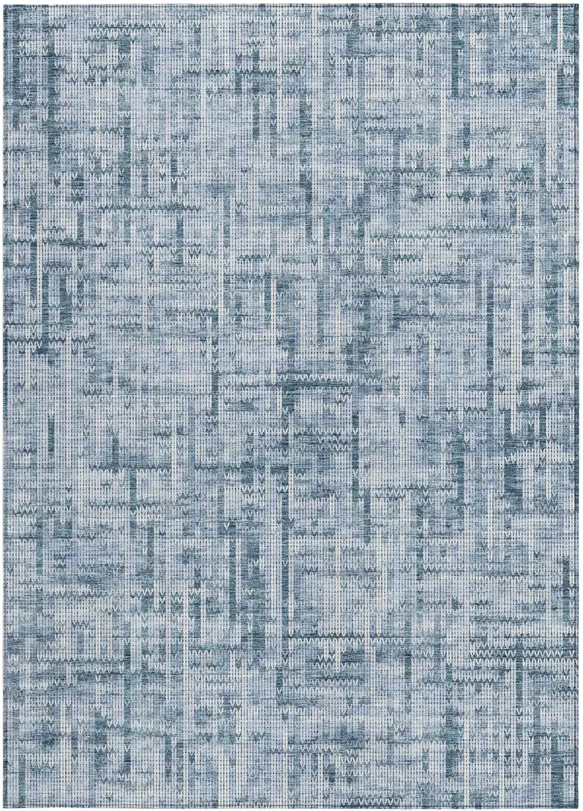 Blue And Ivory Striped Washable Indoor Outdoor Area Rug Photo 3