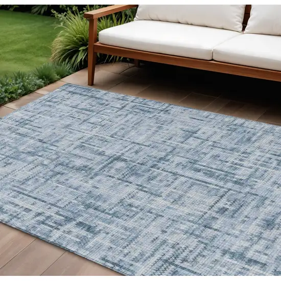 Blue And Ivory Striped Washable Indoor Outdoor Area Rug Photo 2