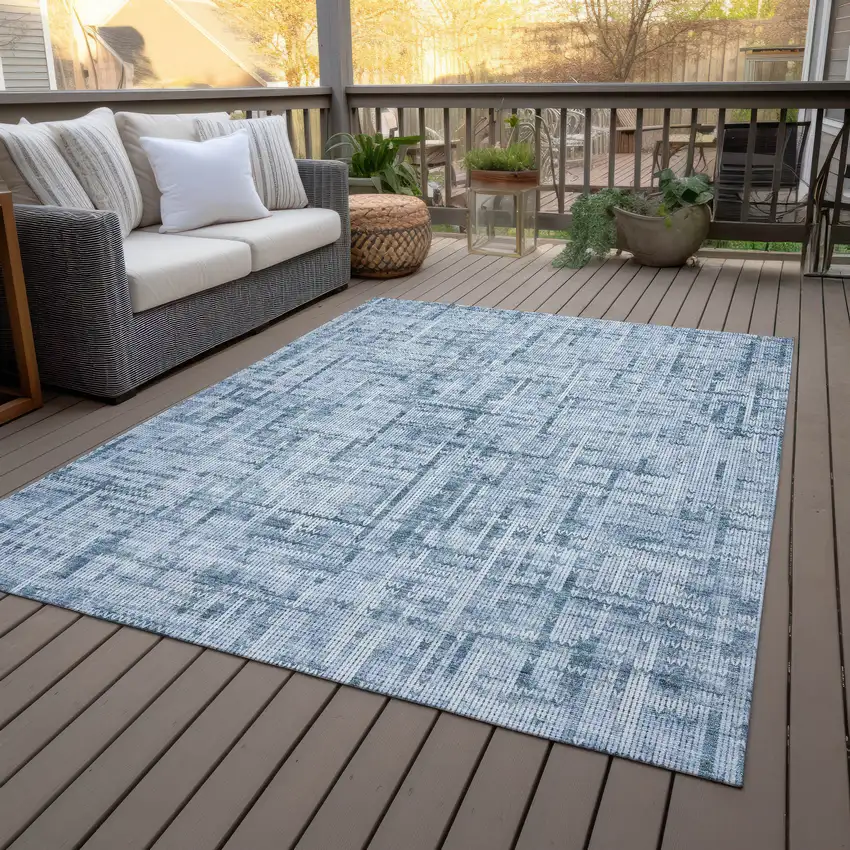 Blue And Ivory Striped Washable Indoor Outdoor Area Rug Photo 8