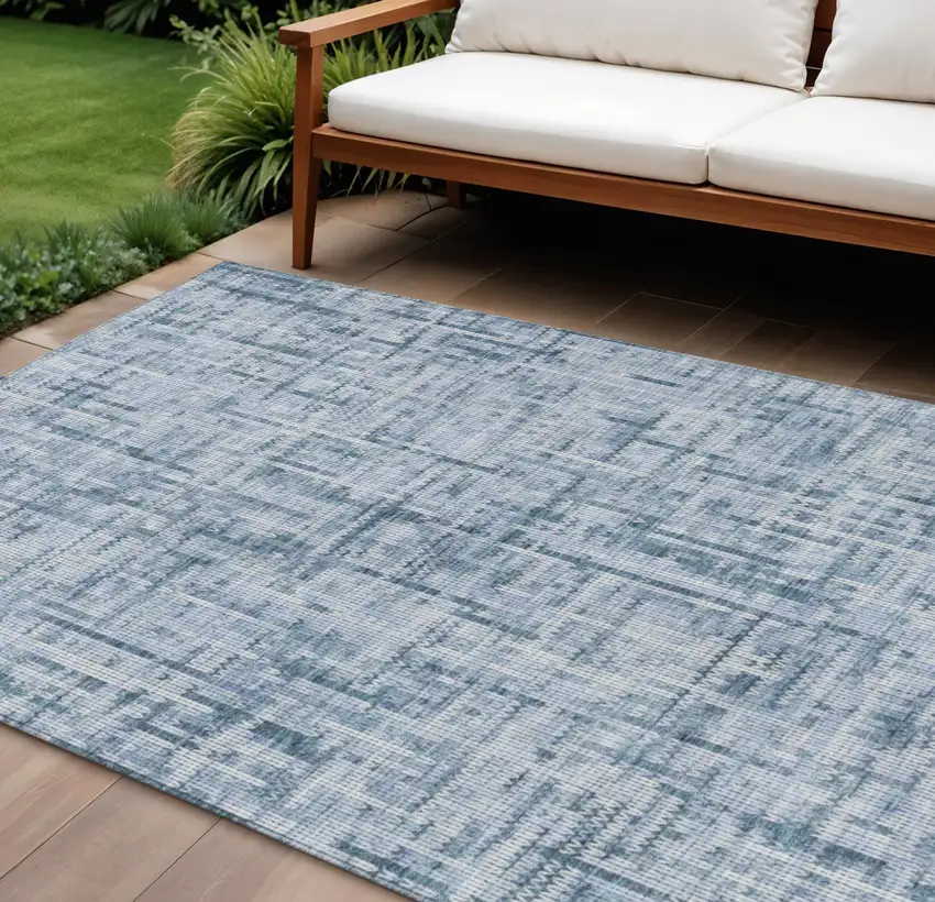 Blue And Ivory Striped Washable Indoor Outdoor Area Rug Photo 2
