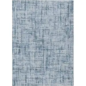 Photo of Blue And Ivory Striped Washable Indoor Outdoor Area Rug