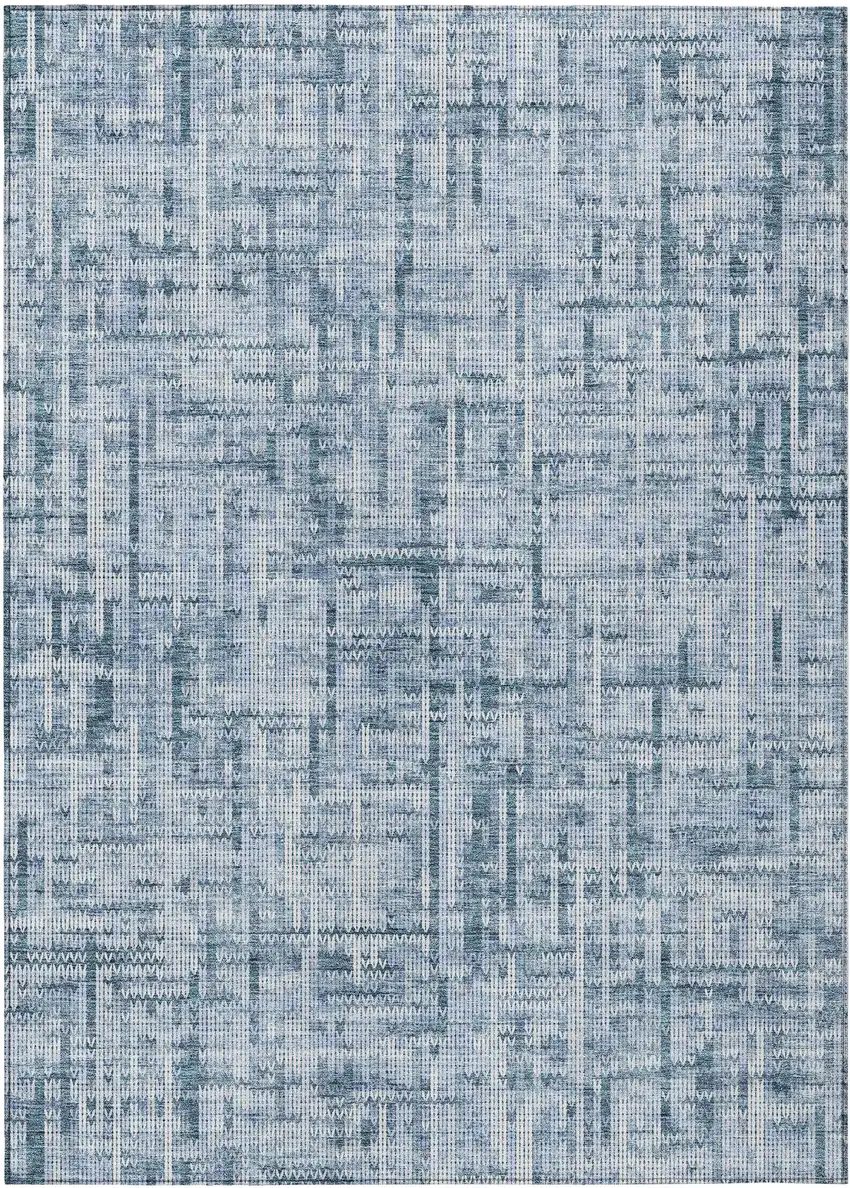 Blue And Ivory Striped Washable Indoor Outdoor Area Rug Photo 1