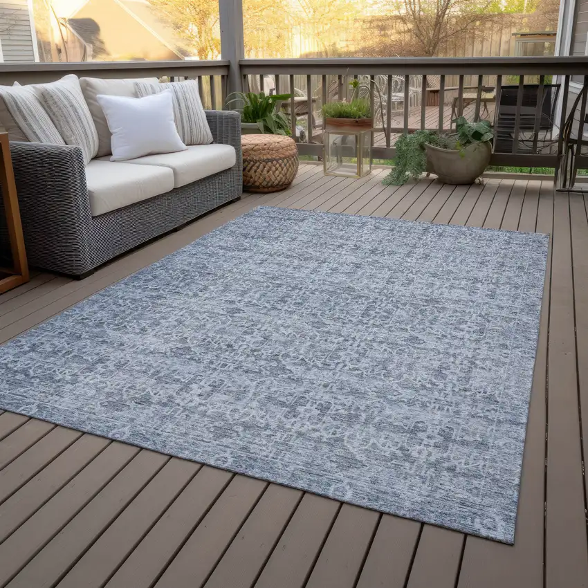 Blue And Ivory Striped Washable Indoor Outdoor Area Rug Photo 6