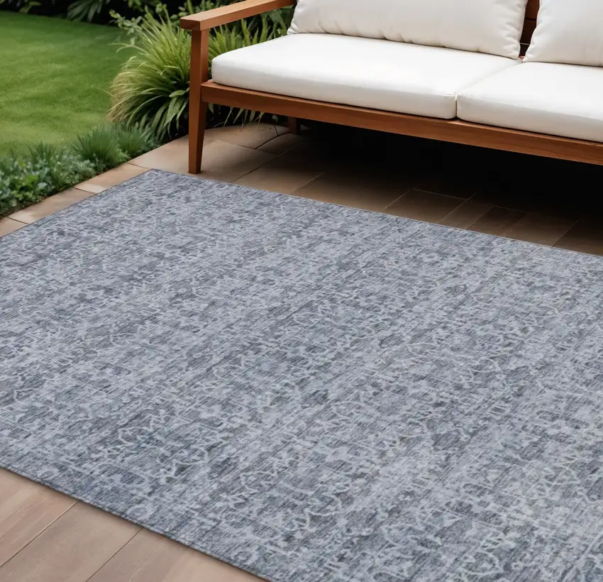 Blue And Ivory Striped Washable Indoor Outdoor Area Rug Photo 2