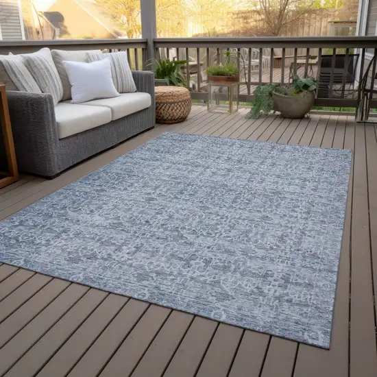 Blue And Ivory Striped Washable Indoor Outdoor Area Rug Photo 7