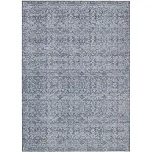 Photo of Blue And Ivory Striped Washable Indoor Outdoor Area Rug