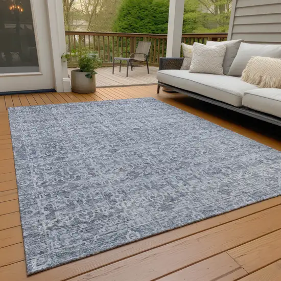 Blue And Ivory Striped Washable Indoor Outdoor Area Rug Photo 3