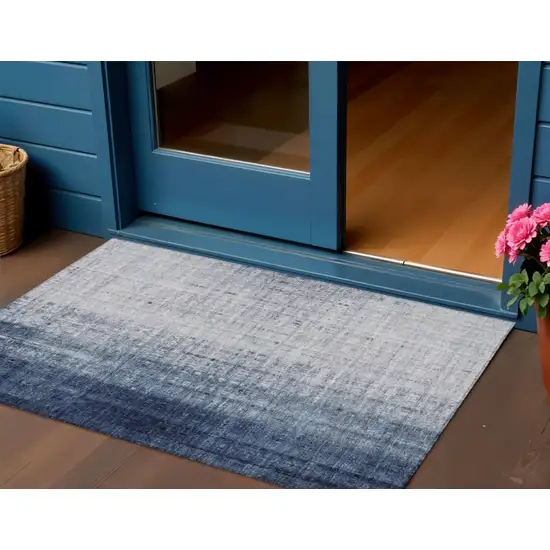 Blue And Ivory Striped Washable Indoor Outdoor Area Rug Photo 1