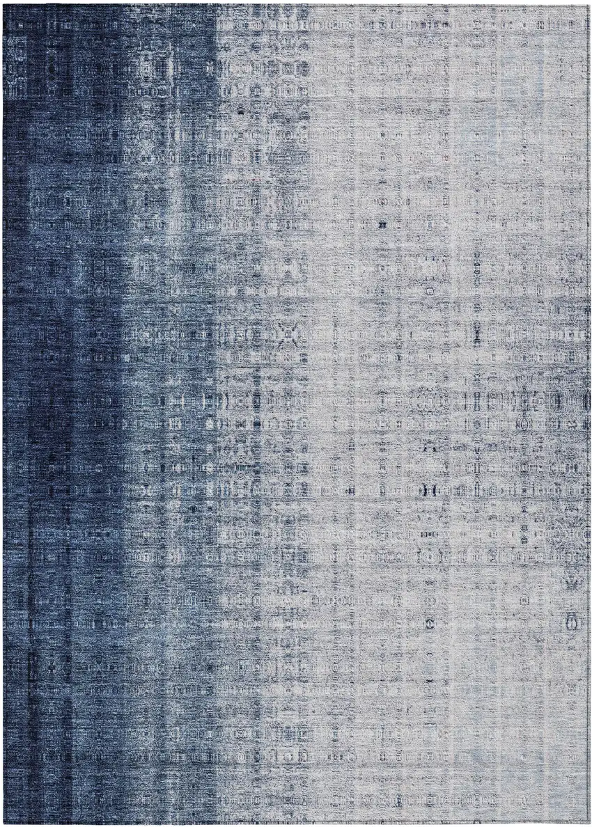 Blue And Ivory Striped Washable Indoor Outdoor Area Rug Photo 2