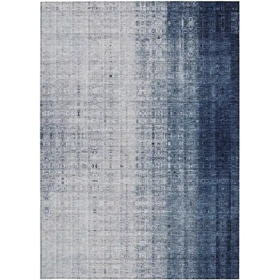 Blue And Ivory Striped Washable Indoor Outdoor Area Rug Photo 4