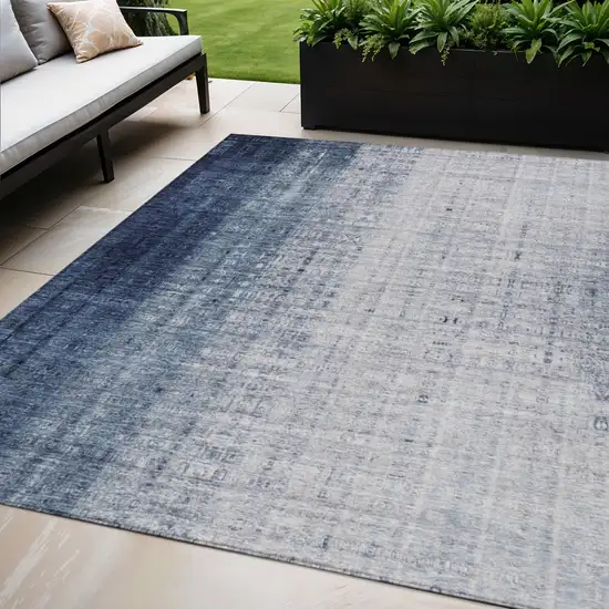 Blue And Ivory Striped Washable Indoor Outdoor Area Rug Photo 1