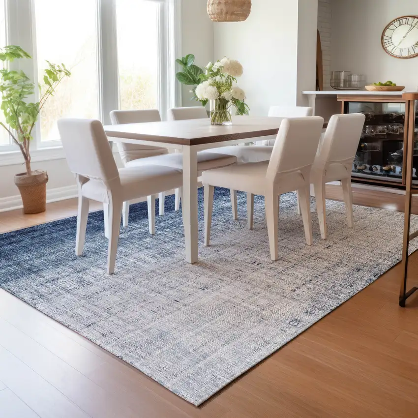 Blue And Ivory Striped Washable Indoor Outdoor Area Rug Photo 8