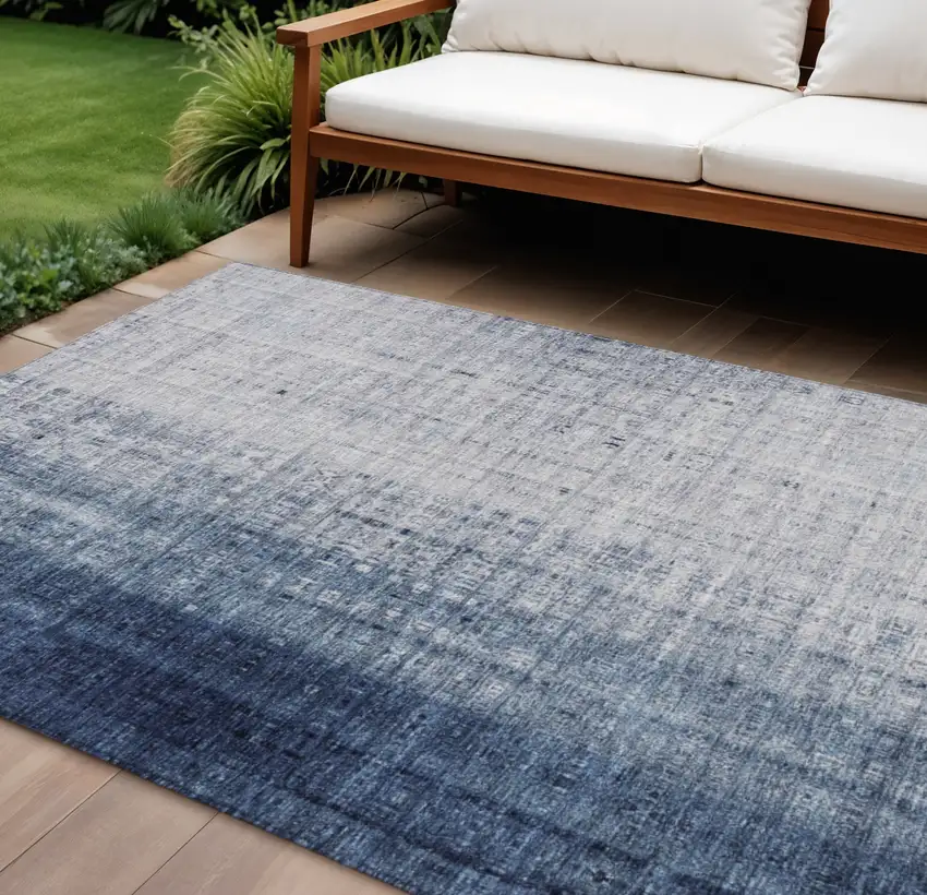Blue And Ivory Striped Washable Indoor Outdoor Area Rug Photo 1