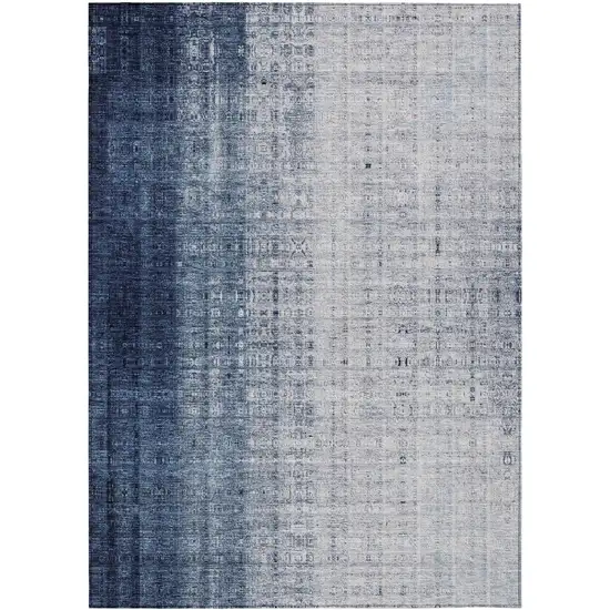 Blue And Ivory Striped Washable Indoor Outdoor Area Rug Photo 2