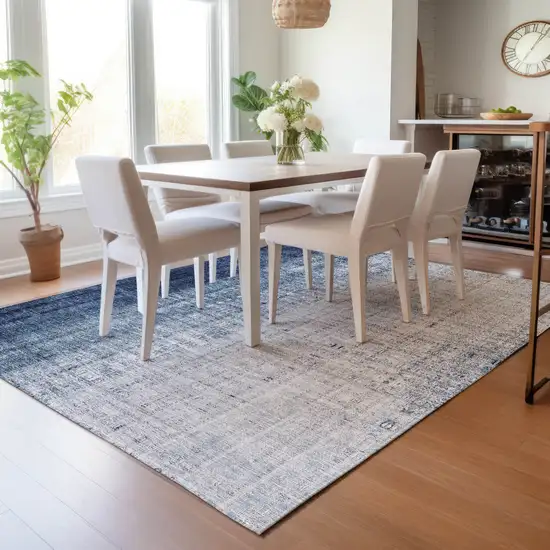 Blue And Ivory Striped Washable Indoor Outdoor Area Rug Photo 9