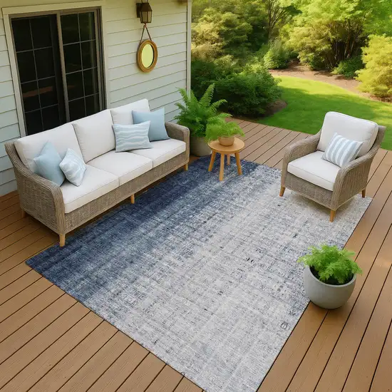 Blue And Ivory Striped Washable Indoor Outdoor Area Rug Photo 7