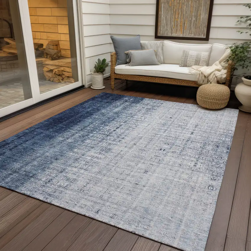 Blue And Ivory Striped Washable Indoor Outdoor Area Rug Photo 9