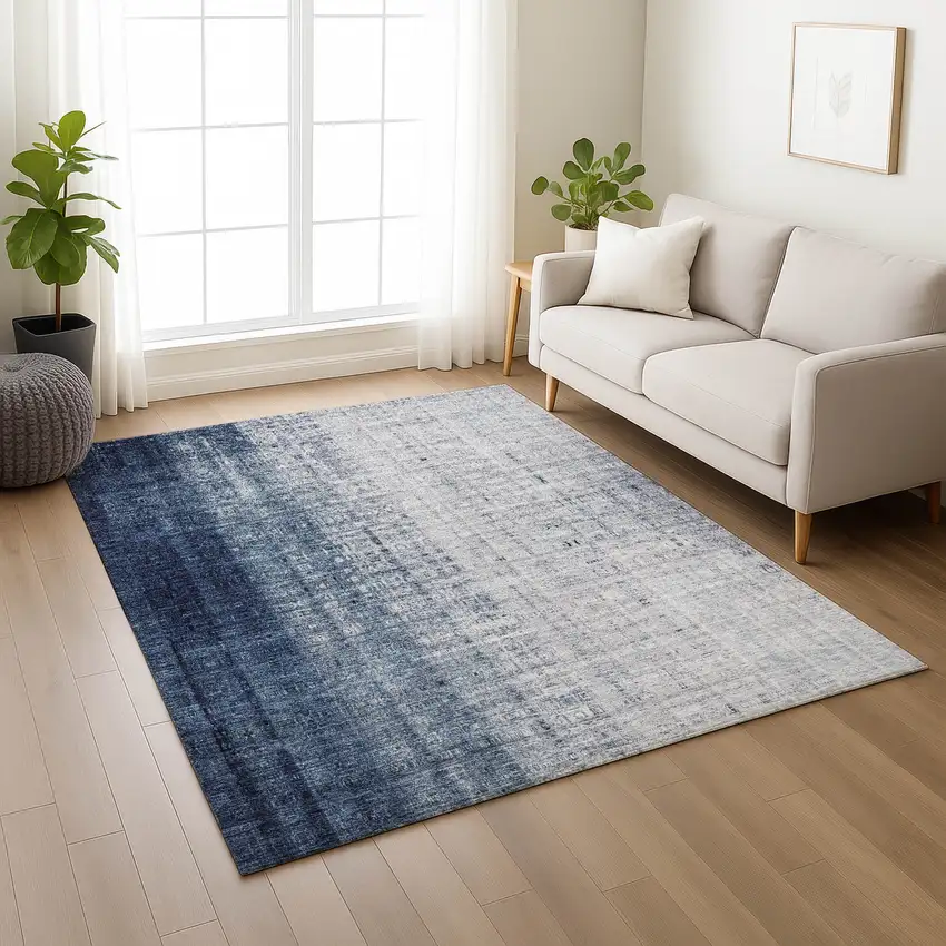 Blue And Ivory Striped Washable Indoor Outdoor Area Rug Photo 7