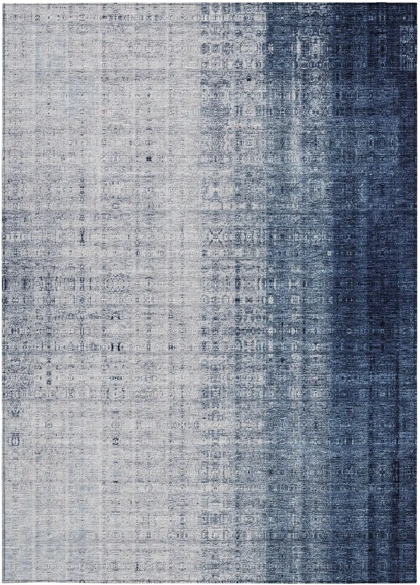 Blue And Ivory Striped Washable Indoor Outdoor Area Rug Photo 5