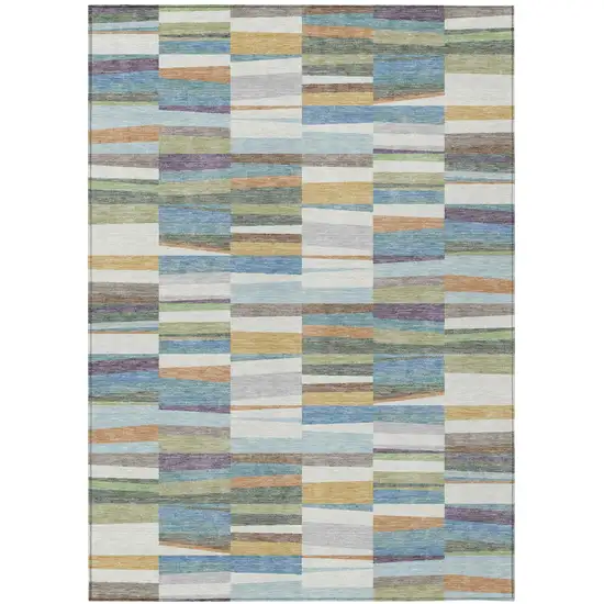 Blue And Ivory Striped Washable Indoor Outdoor Area Rug Photo 1