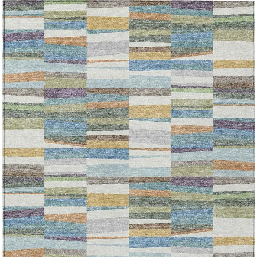 Blue And Ivory Striped Washable Indoor Outdoor Area Rug Photo 2