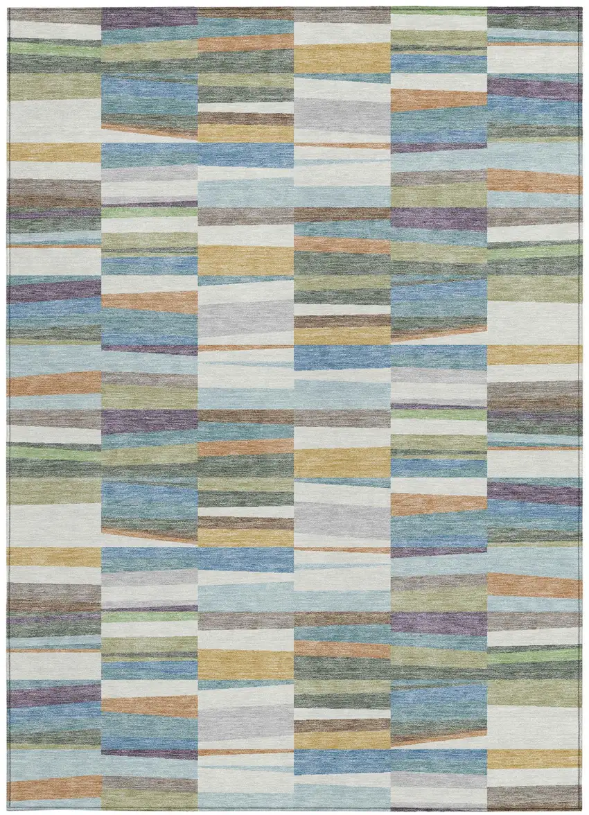 Blue And Ivory Striped Washable Indoor Outdoor Area Rug Photo 3
