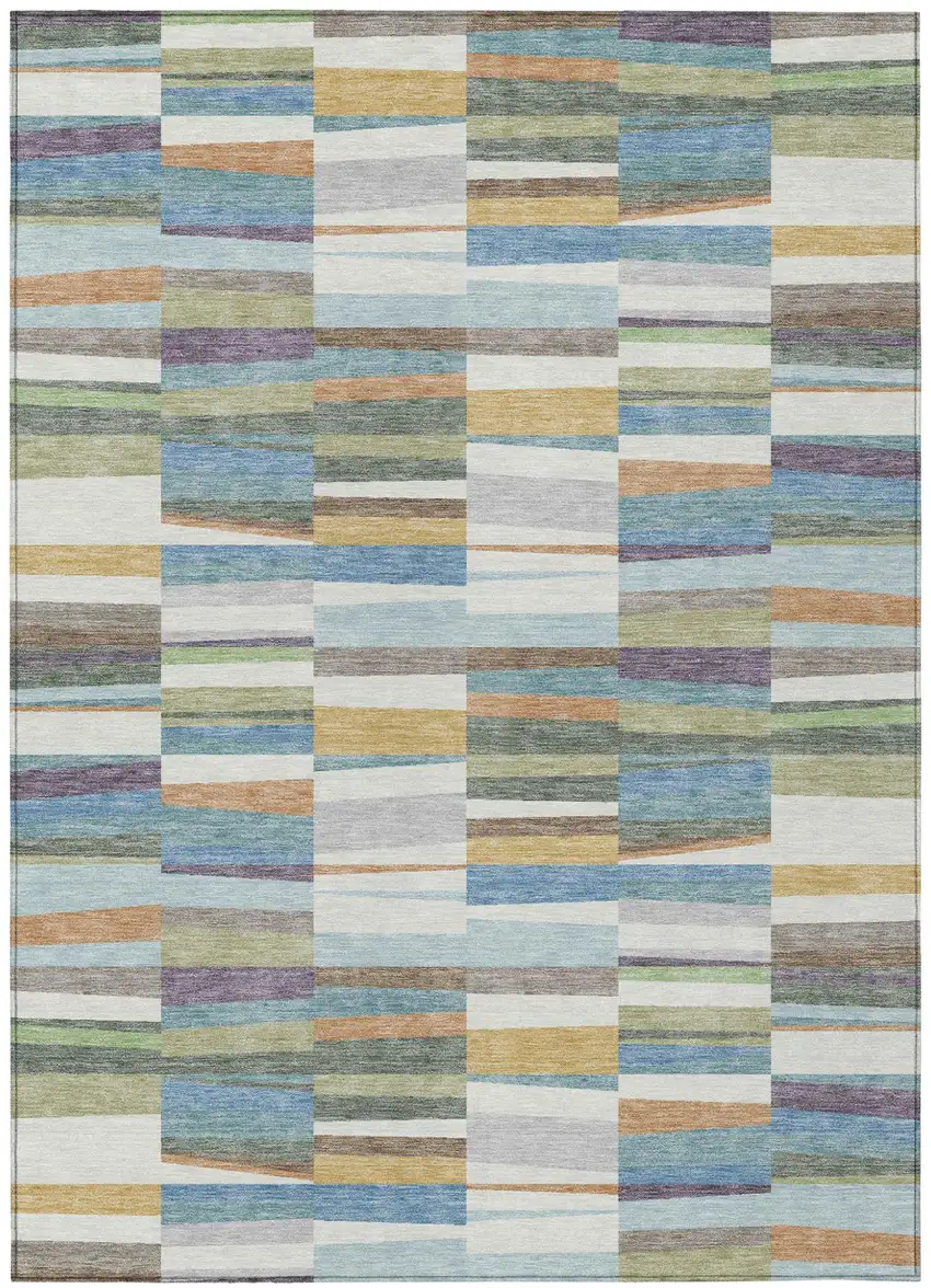 Blue And Ivory Striped Washable Indoor Outdoor Area Rug Photo 1