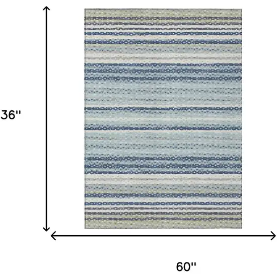 Blue And Ivory Striped Washable Indoor Outdoor Area Rug Photo 5