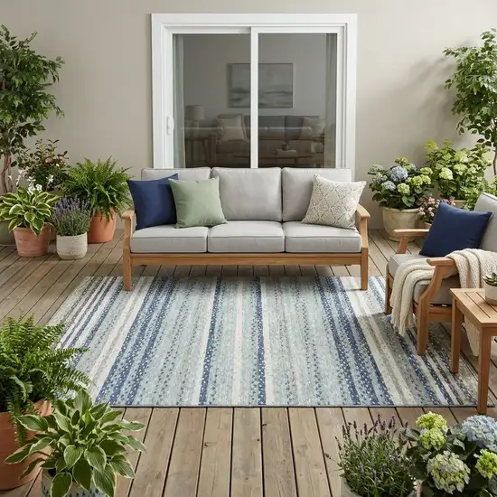 Blue And Ivory Striped Washable Indoor Outdoor Area Rug Photo 1