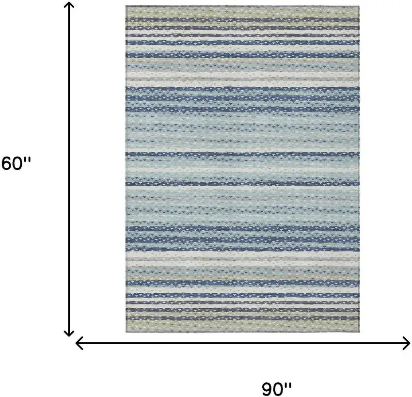 Blue And Ivory Striped Washable Indoor Outdoor Area Rug Photo 5