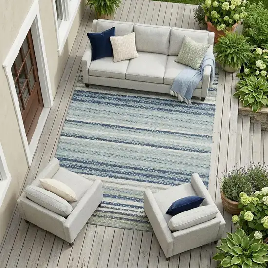 Blue And Ivory Striped Washable Indoor Outdoor Area Rug Photo 1