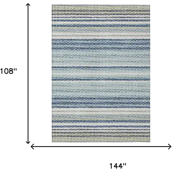 Blue And Ivory Striped Washable Indoor Outdoor Area Rug Photo 5