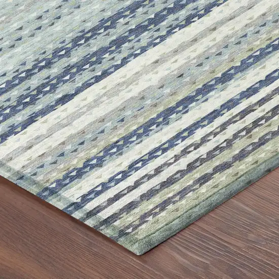 Blue And Ivory Striped Washable Indoor Outdoor Area Rug Photo 3