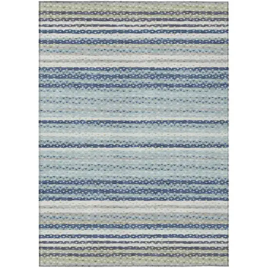Blue And Ivory Striped Washable Indoor Outdoor Area Rug Photo 2