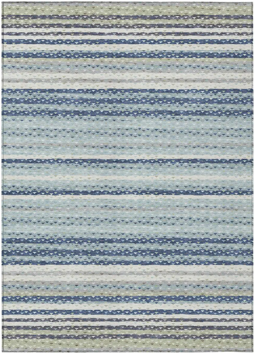Blue And Ivory Striped Washable Indoor Outdoor Area Rug Photo 2