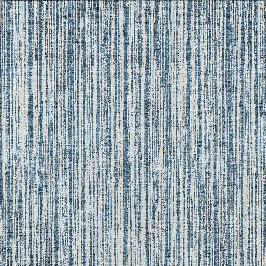 Blue And Ivory Striped Washable Indoor Outdoor Area Rug Photo 5