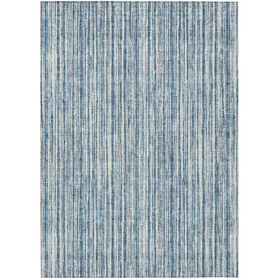 Blue And Ivory Striped Washable Indoor Outdoor Area Rug Photo 2