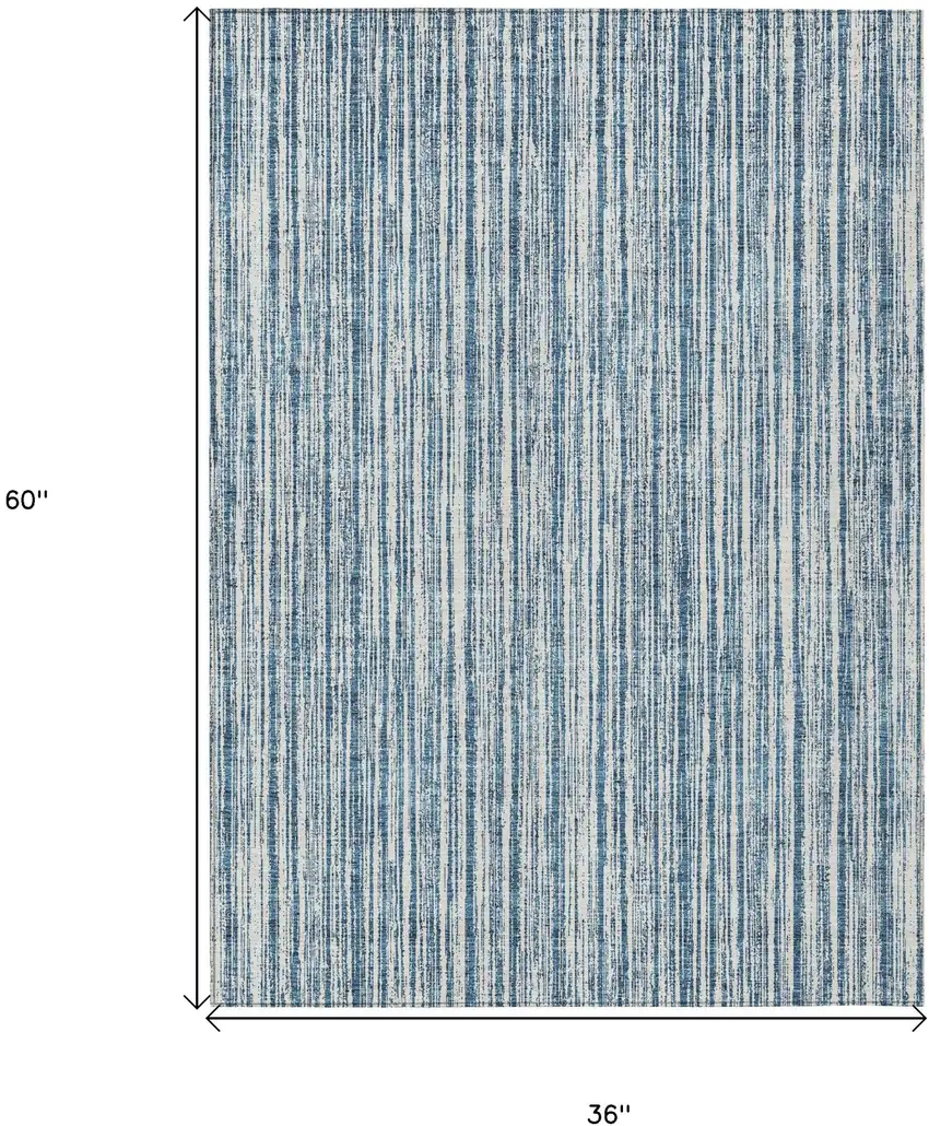 Blue And Ivory Striped Washable Indoor Outdoor Area Rug Photo 7