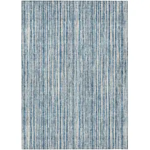 Photo of Blue And Ivory Striped Washable Indoor Outdoor Area Rug