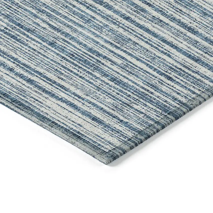 Blue And Ivory Striped Washable Indoor Outdoor Area Rug Photo 3