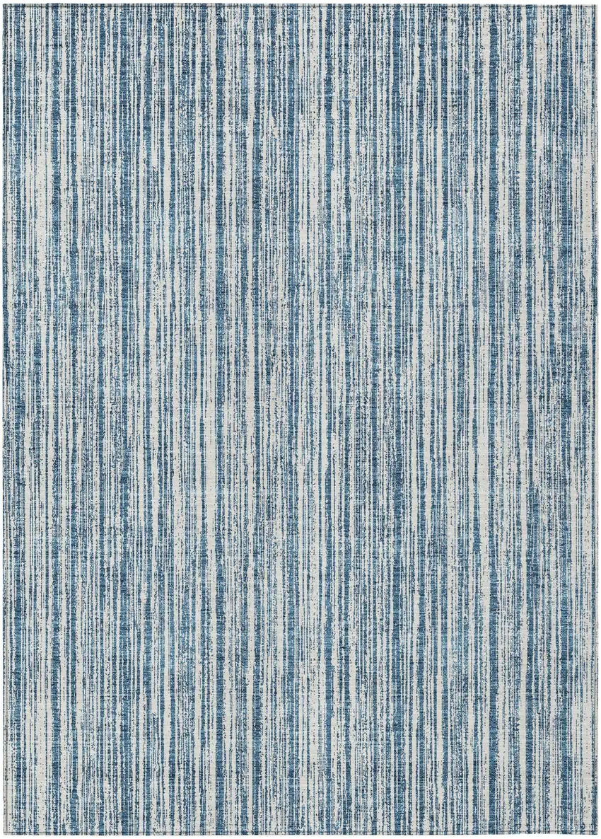 Blue And Ivory Striped Washable Indoor Outdoor Area Rug Photo 1