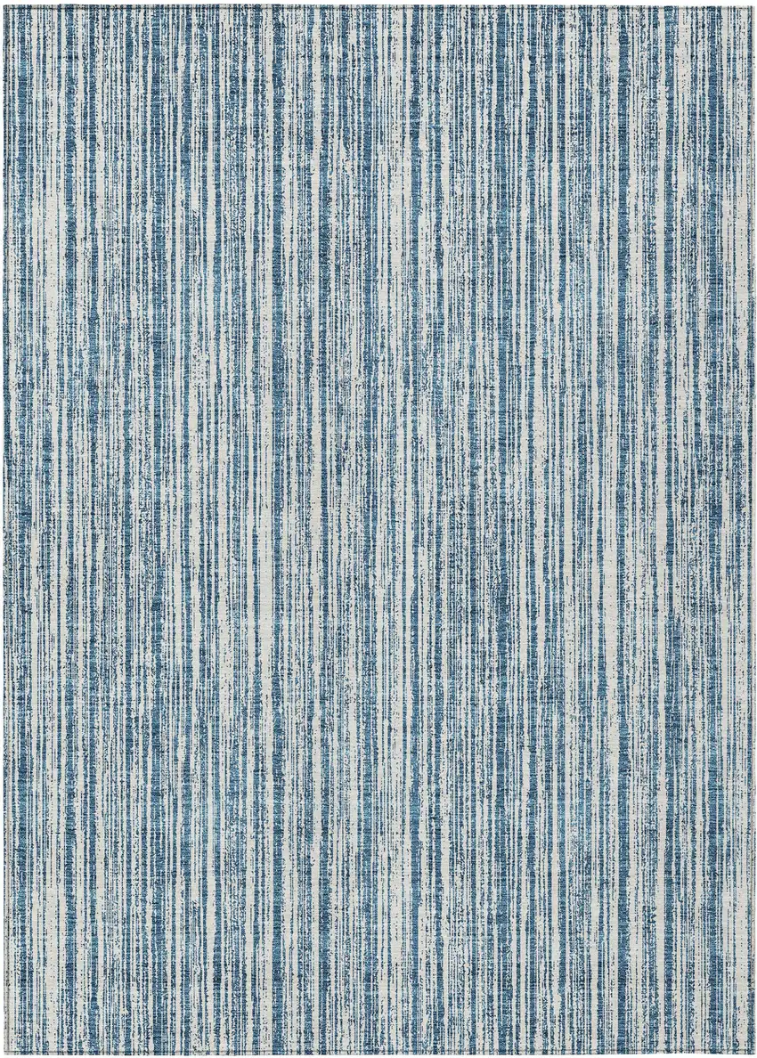 Blue And Ivory Striped Washable Indoor Outdoor Area Rug Photo 1