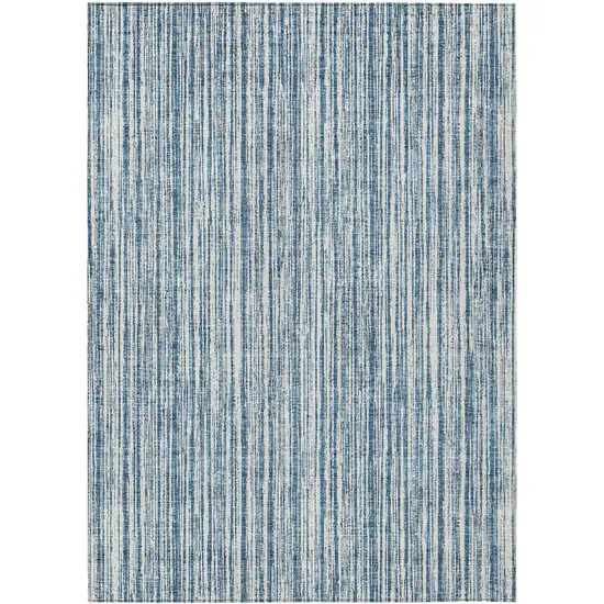 Blue And Ivory Striped Washable Indoor Outdoor Area Rug Photo 1