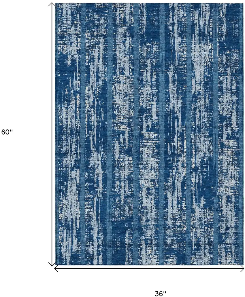 Blue And Ivory Striped Washable Indoor Outdoor Area Rug Photo 3