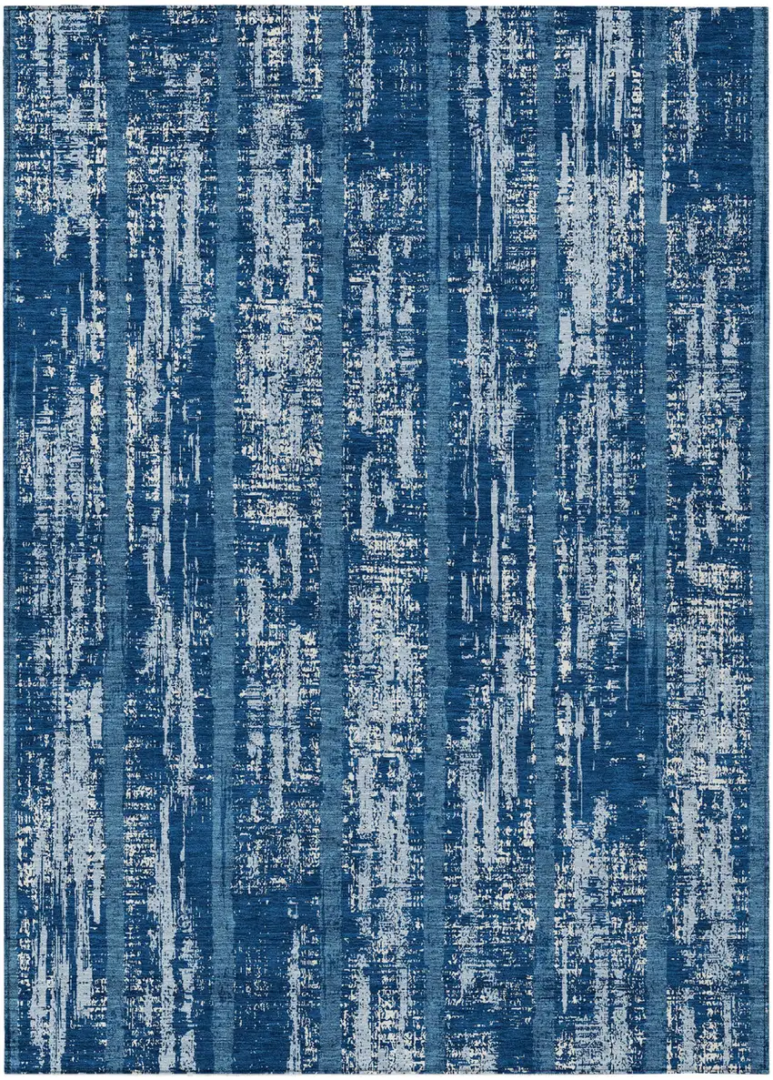 Blue And Ivory Striped Washable Indoor Outdoor Area Rug Photo 2