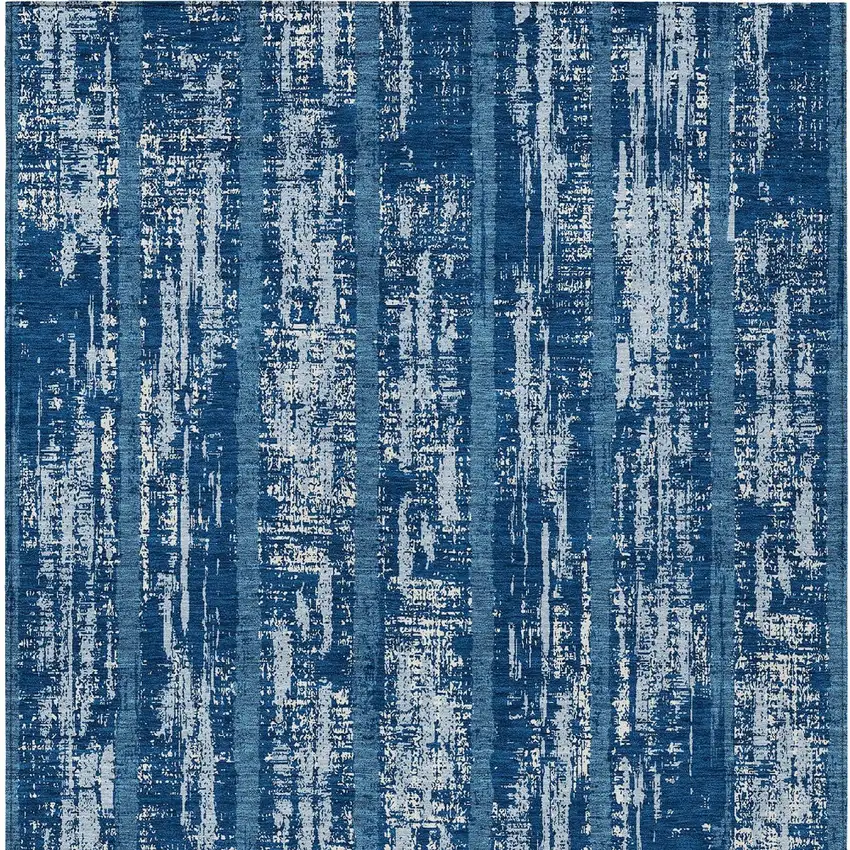 Blue And Ivory Striped Washable Indoor Outdoor Area Rug Photo 7