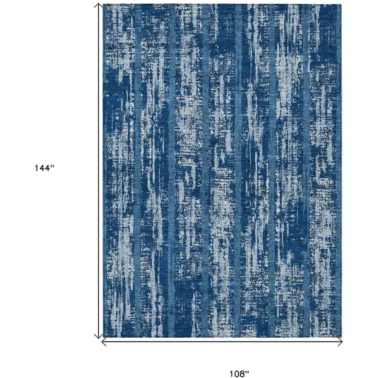 Blue And Ivory Striped Washable Indoor Outdoor Area Rug Photo 3