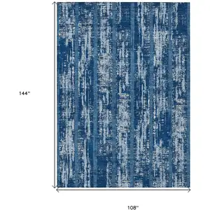 Photo of Blue And Ivory Striped Washable Indoor Outdoor Area Rug
